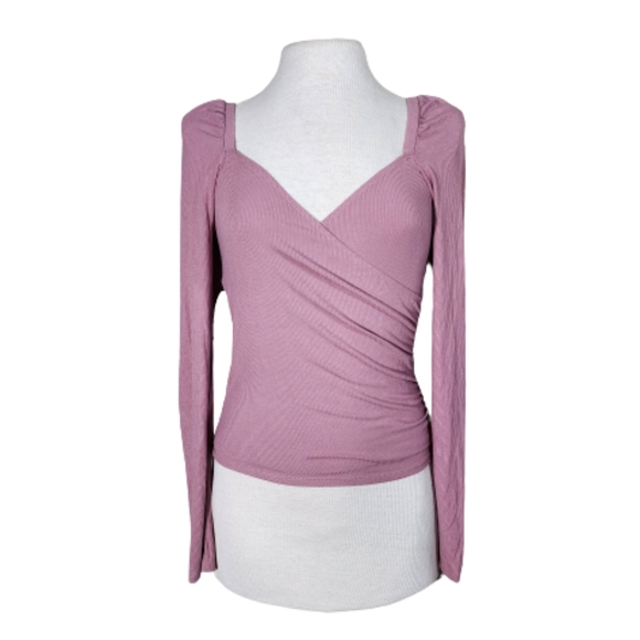 Abound Tops - Abound Nostalgia Puff Long Sleeves and  Crossover Neckline Top Pink Size S